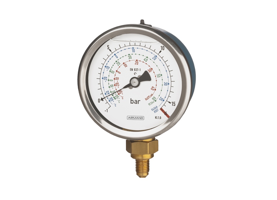 Bourdon tube pressure gauge RChgG 80 – 1 Low-pressure side: case blue -1-16 bar ARMANO Messtechnik GmbH